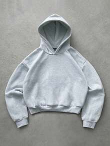 Manfinity ZONE917 Boxy Streetwear Loose Fit Colorful Poker Ace Of Spades Graffiti Ink Print Grey Short Hoodie - Light Grey - View 5