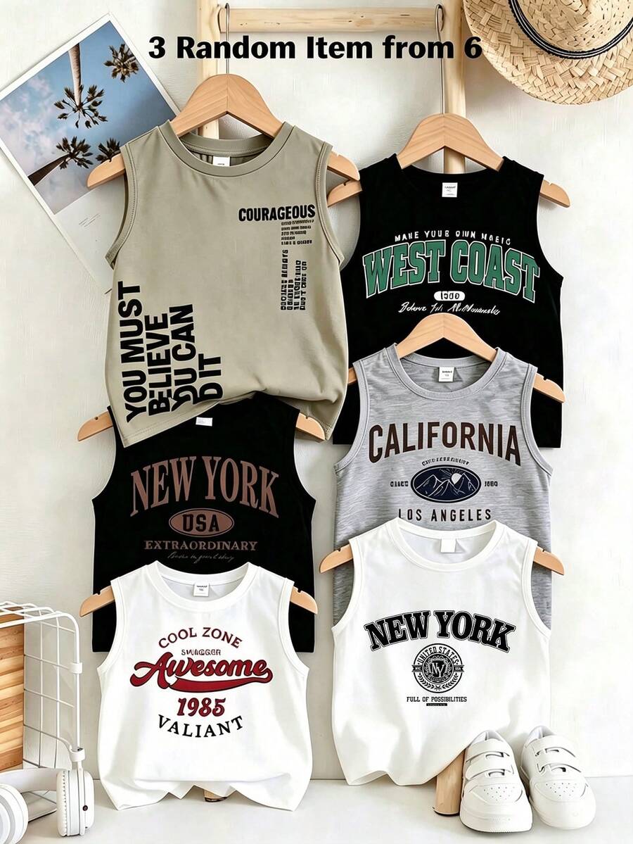 3 Random PieceVacation Style Pattern Print Tank Tops 3-Piece Set, Spring/Summer Casual Comfortable Fashion - Multicolor - View 1