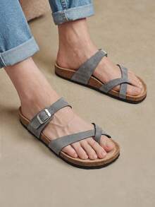 Solecia Sandal Pantai Kasual Wanita dengan Gesper yang Dapat Diatur untuk Sepatu Musim Panas Natal - Flanel abu-abu - View 8