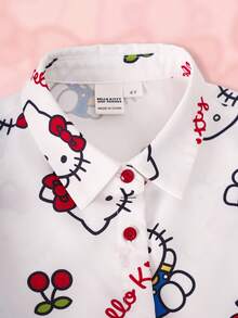 HELLO KITTY AND FRIENDS | SHEIN Gaun Kasual Lengan Pendek Motif Kartun untuk Anak Perempuan - Putih - View 4