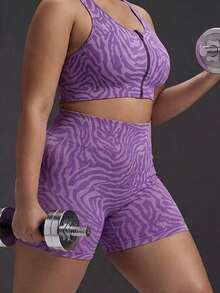 Powerista Women's Plus Size Purple Zebra Print Fitted Shorts - Purple - View 8