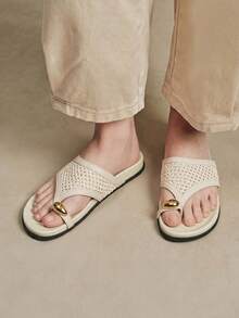 Solecia Damen Schuhe Frühling und Sommer neu gewebt goldene Dekoration flacher Absatz lässig einfach apricot Damen Sandalen Strand Dating Reisebekleidung - Aprikosenfarben - Übersicht 2