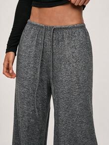 SHEIN BASICS 女款灰色休閒居家長褲 秋季休閒居家款 - 黑色 - 查看 3