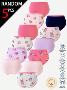 SHEIN 5条/套 女孩可爱兔子图案纯棉三角裤，颜色随机 - 彩色 - 查看 2