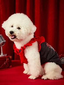 Betty Boop X PETSIN 1pc Red Polka Dot Pet Top With Ruffled Sleeves, Retro Cartoon Print, Comfortable Fit For Small Dogs And Cats, A Cute Vintage Look For Daily Wear Or Weekend Brunch Dates - Polka dot - View 8