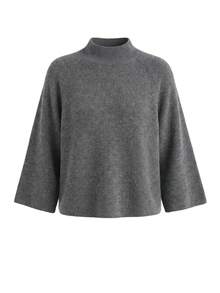 Balvessa Delicate Comfortable High Neck Raglan 3/4 Wide Flared Sleeve Fashion Elegant Commuter Style Versatile Women's Knit Top - Grey - View 4