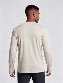 Coreblaze Men's Solid Color Crew Neck Long Sleeve Casual Fitness Sports T-Shirt - Apricot - View 2