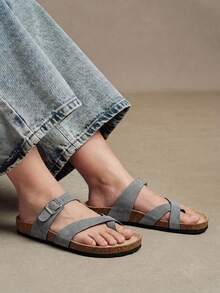Solecia Sandal Pantai Kasual Wanita dengan Gesper yang Dapat Diatur untuk Sepatu Musim Panas Natal - Flanel abu-abu - View 12