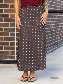 SAYEHFBABY Fashionable Casual Black Satin Polka Dot Skirt For Women Long Skirt Skirt Black And White Skirt Black Polka Dot Skirt Vacation Summer - Black - View 5