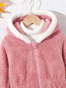 SHEIN 女童長袖前開拉鍊 3D耳朵裝飾可愛連帽秋冬外套 - 粉色 - 查看 12