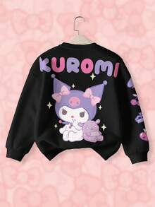 HELLO KITTY AND FRIENDS | SHEIN 青少年女孩字母和卡通图案圆领长袖套头衫 - 白色 - 查看 1