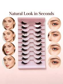 False Eyelashes Strip, 10 Pairs Of Crossed & Fluffy & Curly Half Eye Lashes With Invisible Stem, 3d Synthetic Mink Fur Handmade Extension 7-10mm, Great For Women's Party Makeup Strip Lashes,Lashes,Eyelashes,Fake Lashes - Multicolor - View 5