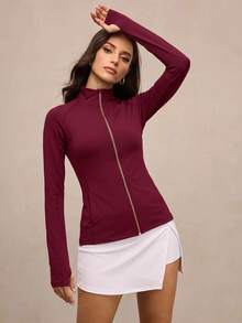 Activina Chaqueta deportiva casual versátil de unicolor con cremallera frontal - Burdeos - Ver 5