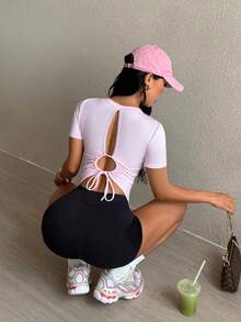 Dewbera Dewbera Women's Solid Color Pleated Casual Versatile Daily Travel Sports T-Shirt - Baby Pink - View 1