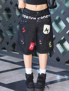 Street Life ROMWE X Capri Everitt 春夏圖案黑色龐克新中式書法虎紋動物街頭風女款細肩帶背心 - 黑色 - 查看 5