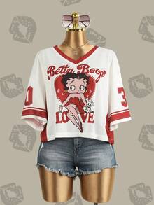 Betty Boop x SHEIN Plus Size Cartoon Print T-Shirt - White - View 1