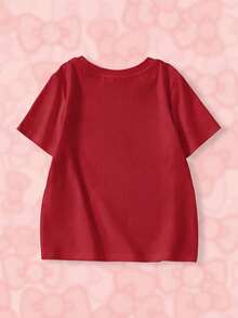 HELLO KITTY AND FRIENDS | SHEIN Young Girl Round Neck Letter Cartoon Print Casual Versatile Daily Short Sleeve T-Shirt - Red - View 2