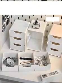 Mini Desktop Drawer Organizer, Adorable Storage For Jewelry, Cosmetics, Beads & Crafts, Ideal For Desk/Dresser Top, Perfect Gift For Girls, Holds Hair Clips, Nail Polish, Small Items, Christmas & Halloween Gift - White - View 10