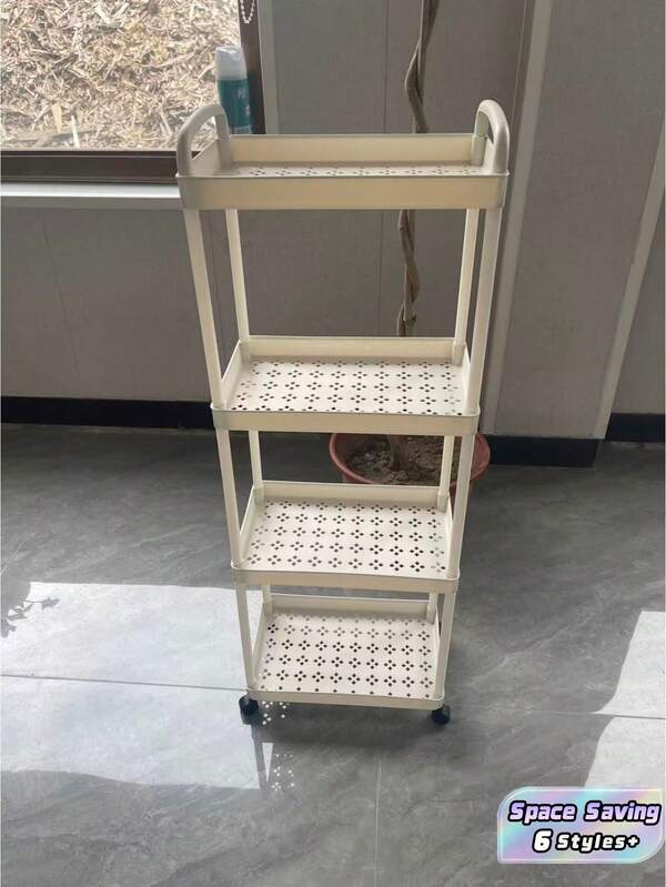 1PC Multi Tier Sturdy Easy Rolling Mobile Detachable Shelves Space Saving Versatile White Black Flat Design Storage Cart For Kitchen Bathroom Bedroom Office Garage