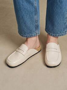 Solecia Sepatu Loafer Mules Off-White, Sol Tebal, Sepatu Mules Tipis untuk Perjalanan ke Tempat Kerja - Putih pucat - View 4