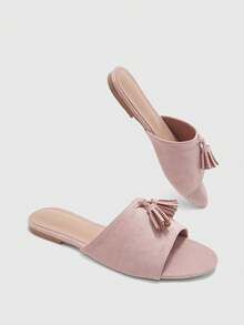 CUCCOO BIZCHIC Women's Shoes, Suede Texture, Classic Flat-Bottomed Fringed Slippers, Comfortable And Versatile In Summer, Suitable For Commuting Office Wear - Light powder 02 - View 2