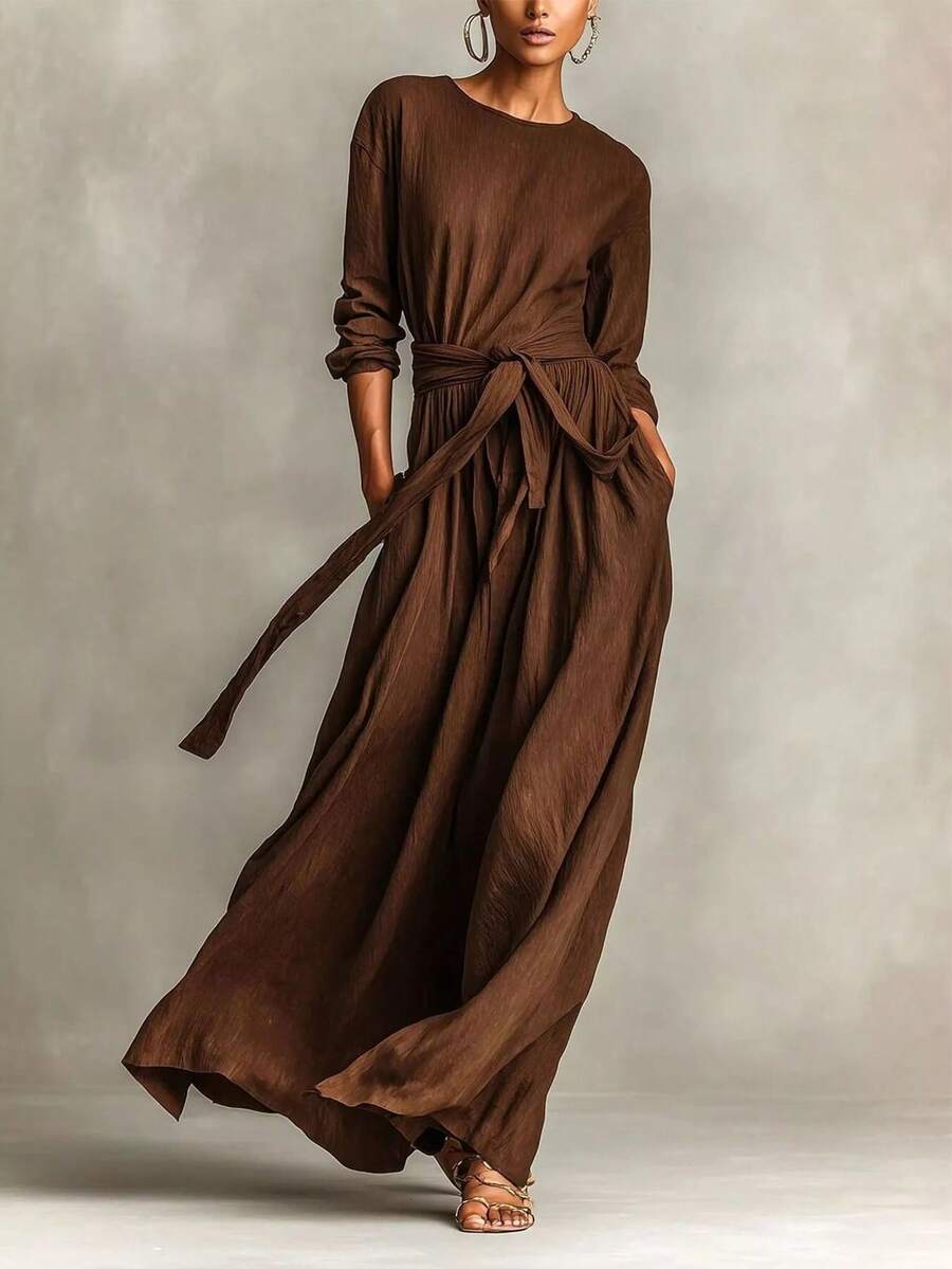 SHEIN Holidaya 女款極簡優雅純色綁帶洋裝