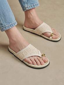 Solecia Damen Schuhe Frühling und Sommer neu gewebt goldene Dekoration flacher Absatz lässig einfach apricot Damen Sandalen Strand Dating Reisebekleidung - Aprikosenfarben - Übersicht 8