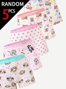 SHEIN [5 Sets Random] Girls Toddler Stylish Underwear,Soft Cotton Cartoon Rabbit Pattern Heart Graphics Striped Designs Light Pink White Purple Boxer Briefs - Multicolor - View 6