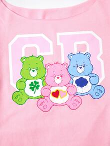 SHEIN X Care Bears Tween Girl Cute Fashion Cartoon Pattern Print Short Sleeve T-Shirt - Pink - View 4