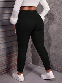 Slaydiva Plus Size Women's Rhinestone Embellished Casual Daily Wear Jeans - Black - View 6