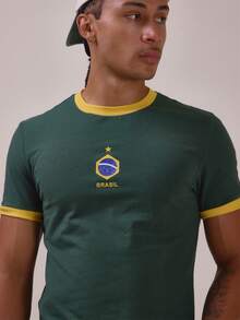 Musero Brazil Muscle Fit Ringer Tshirt Contrast Neck And Sleeve Detail Spring Summer Essentials - Green - View 4