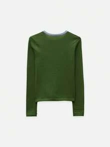Nöista Green Knit Cardigan With Blue Contrast Trim And Asymmetrical Buttons. Cozy Layering Piece For Office And Everyday Wear. Cozy - Army Green - View 11
