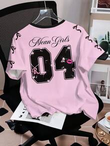 Mean Girls | SHEIN Women's Digital Print Short Sleeve T-Shirt School Hot Pink Summer Casual Y2k - White - View 2