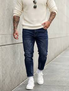 KRYTIVO Men's Plus Size Classic Dark Blue Slim Fit Retro Casual Versatile  Stretchy Denim Jeans Modify Slender Legs - Blue - View 1