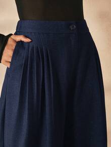 Anewsta Celana Panjang Wanita Modern Urban, Kasual, Elegan, Chic, Bisnis, Profesional, Serbaguna, Pinggang Tinggi, Model Drape, Warna Biru Dongker, Cocok untuk Musim Gugur/Dingin - Dark Wash - View 2
