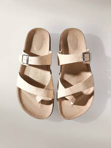 Solecia Women's Adjustable Buckle Casual Beach Slippers For Christmas Summer Shoes - apricot flannel - View 3