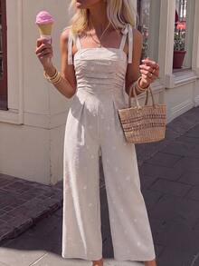 KARISMINA Women's Elegant Casual European Spring/Summer White Jumpsuit, Back Shirred Design With Inclusive Fit Party Vacation - Khaki - View 1