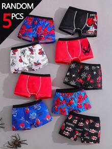 SHEIN 5pcs/Pack Young Boy Multi-Color Red & Blue Series Simple Basic College Print Boxer Briefs - Multicolor - View 1