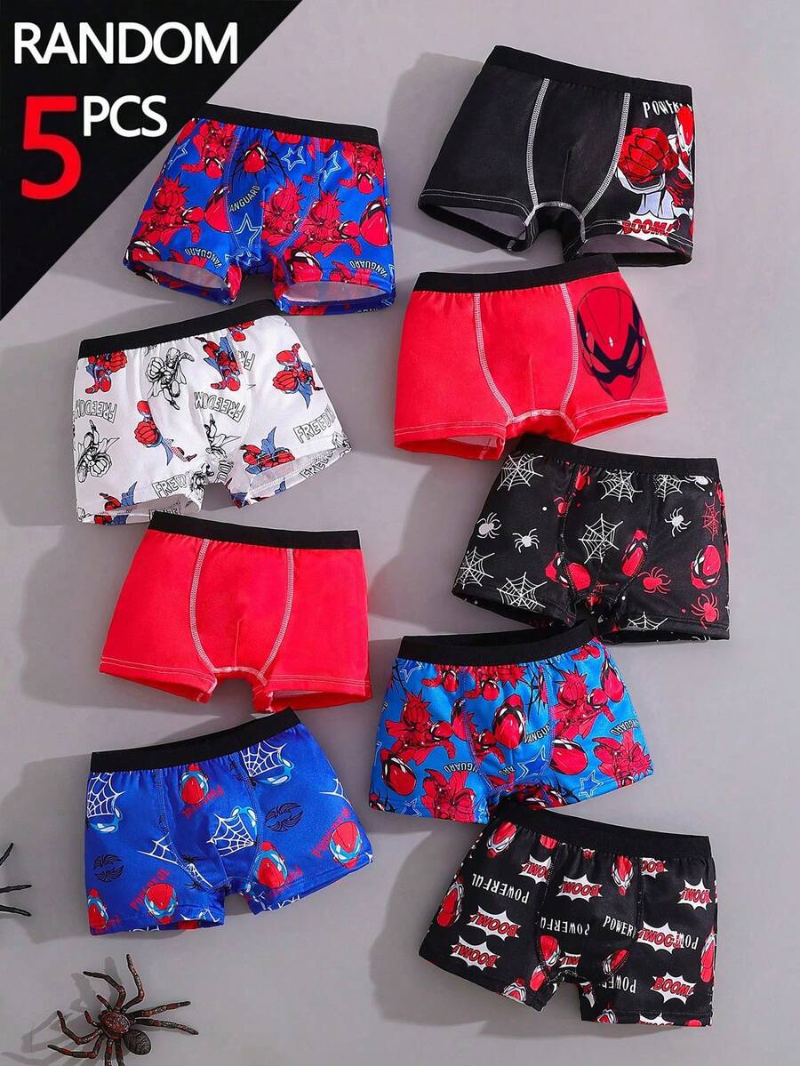 SHEIN 5pcs/Pack Young Boy Multi-Color Red & Blue Series Simple Basic College Print Boxer Briefs - Multicolor - View 1