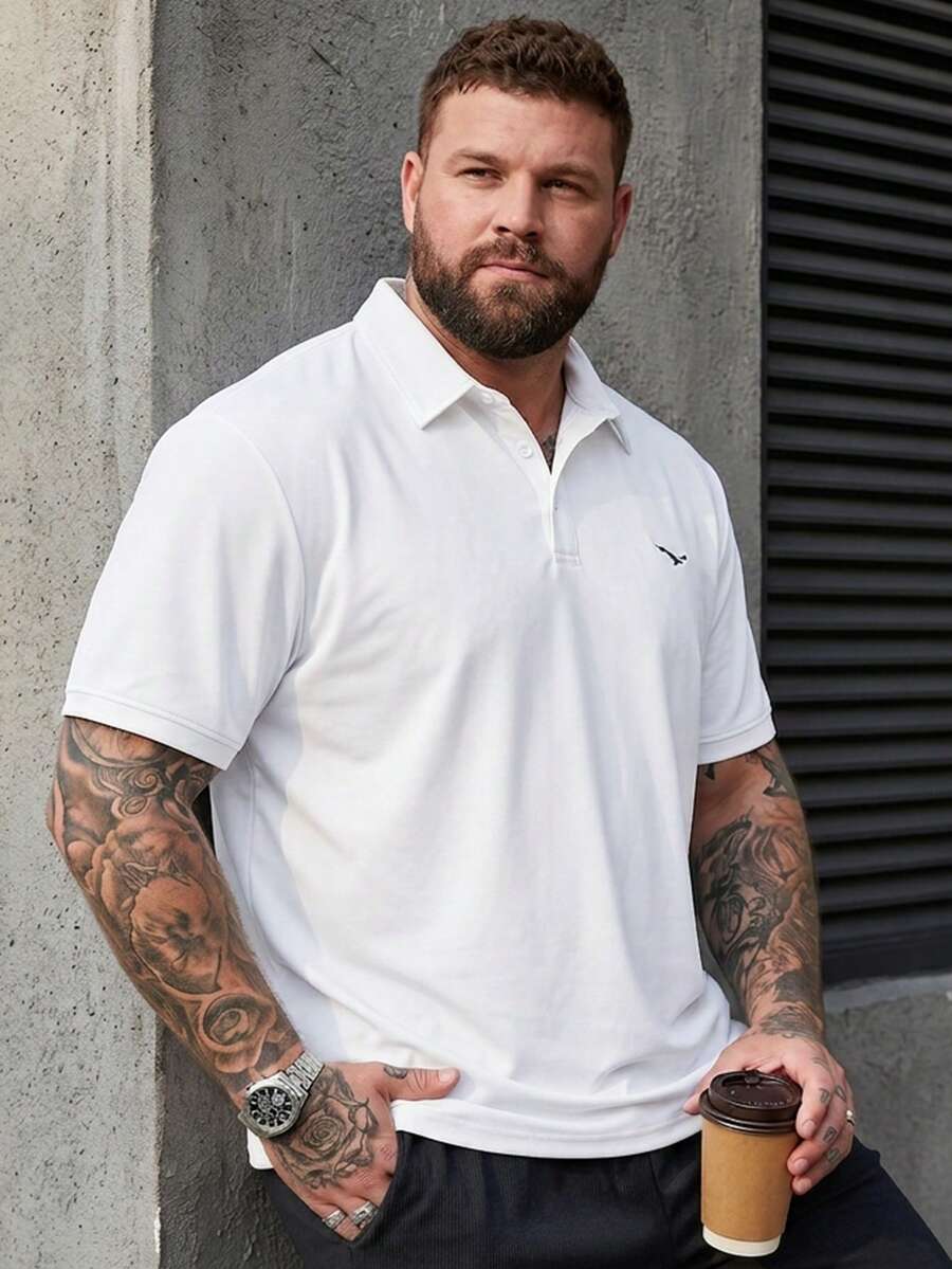 DRIVNCORE 大尺碼男士前開鈕扣短袖休閒 Polo 衫,正式款 - 白色 - 查看 1