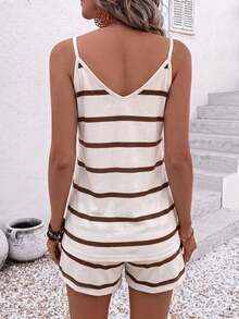 EMERY ROSE Women's Striped Colorblock Camisole Top And Tie-Up Shorts 2 Pieces Set - Multicolor - View 2