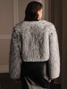 Anewsta Autumn/Winter Elegant Black & White Gradient Faux Fur Coat, Long Hair Waist-Exposing Design, Sophisticated Top - Black and White - View 3