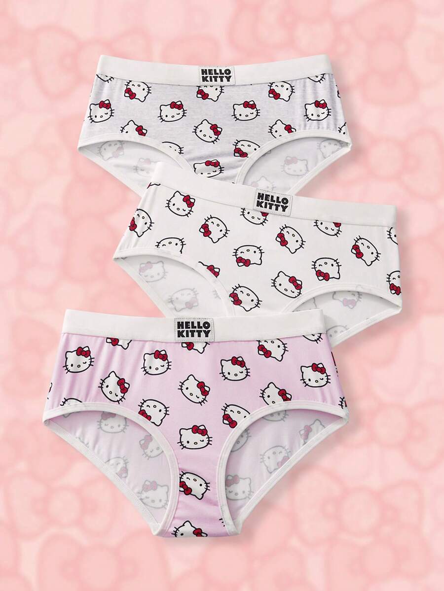 HELLO KITTY AND FRIENDS | SHEIN 女士卡通印花弹力腰休闲三角裤 - 白色 - 查看 1