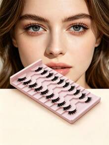 False Eyelashes Strip, 10 Pairs Of Crossed & Fluffy & Curly Half Eye Lashes With Invisible Stem, 3d Synthetic Mink Fur Handmade Extension 7-10mm, Great For Women's Party Makeup Strip Lashes,Lashes,Eyelashes,Fake Lashes - Multicolor - View 2