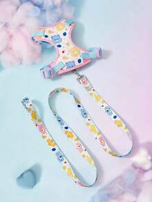 Care Bears X PETSIN 1 Set Of Cartoon Pattern Printed Pet Dog Vest Chest Harness With Leash Set, Overall Pink, White And Blue Fresh Color Matching, Cute And Eye-Catching. Multiple Sizes Available, Adjustable Strap Length, Suitable For Dogs For Daily Walking, Outdoor Adventure, And Travel, A Practical Item And A Fun Gift For Pet Owners - Baby Blue - View 1