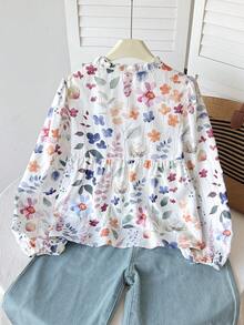 SHEIN 青少年女孩寬鬆休閒日常襯衫，返校季，優雅風格 - 白色 - 查看 2