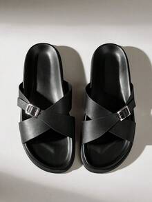 Solecia Ladies Fashion Black Comfortable Flat Boken Beach Sandals - Black - View 3