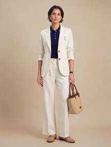 Nima Coro Linen Lyocell Fabric Elegant Preppy Classy Commute Office Formal Minimalist Old Money Teachers' Day Blazer With Lapel Lining Side Slit Metal Buttons - Apricot - View 13