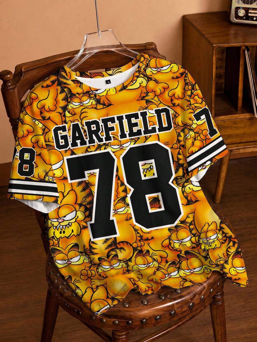 GARFIELD | SHEIN Plus Size Summer Casual Cartoon Print T-Shirt - White - View 1
