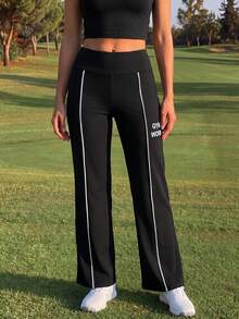 CourtClass CourtClass Women's Letter Print Casual Versatile Daily Gym Running Travel Sports Long Pants Black Summer - Black - View 3